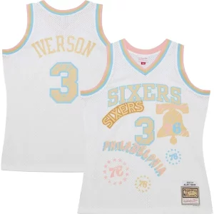 Allen Iverson Philadelphia 76ers 2002/03 Swingman Sidewalk Captivant Sketch Jersey White - Garantie satisfaction - Si vous n'êtes pas satisfait
