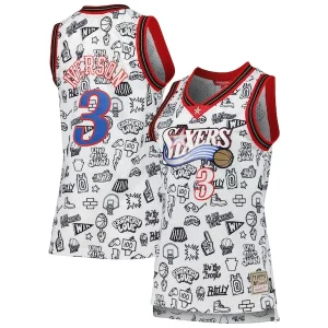 Allen Personalisable Iverson Philadelphia 76ers Women's 2000 Doodle Swingman Jersey White - Pour les matchs d'athlétisme - Restez frais et confortable