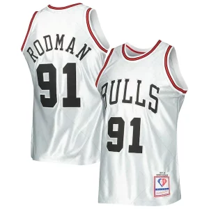 Dennis Classique Rodman Chicago Bulls 1997/98 Hardwood Classics 75th Anniversary Swingman Jersey Platinum - Stock limité - Commandez vite votre maillot exclusif