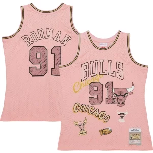 Dennis Rodman Chicago Bulls 1997/98 Swingman Sidewalk Sketch Jersey Pink Personalisable - Dernières unités - Ne manquez pas cette opportunité