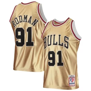 Dennis Rodman Chicago Bulls 75th Anniversary Charming 1997/98 Hardwood Classics Swingman Jersey Gold - Édition commemorative - Souvenez-vous des moments inoubliables