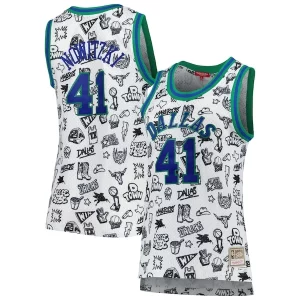 Dirk Nowitzki Dallas Mavericks Women's Sophistiqué 1998 Doodle Swingman Jersey White - Collectionner ce maillot rare - Augmentez la valeur de votre collection