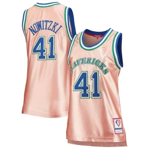Dirk Nowitzki Dallas Mavericks Women's 75th Anniversary Rose Gold 1998 Stylish Swingman Jersey Pink - Stock limité - Commandez vite votre maillot exclusif