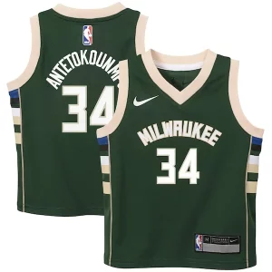 Giannis Antetokounmpo Milwaukee Admirable Bucks Nike Preschool Swingman Player Jersey Icon Edition Hunter Green - Maillot authentique - Reproduit avec soin