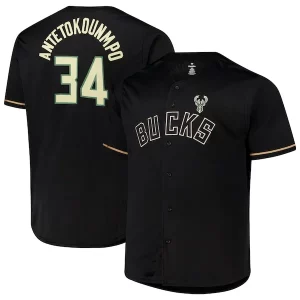 Giannis Antetokounmpo Milwaukee Bucks Profile Big & Tall Name & Number Button Up Premium Jersey Black - Style contemporain - Restez à la mode avec ce maillot