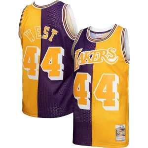 Jerry West Los Distingué Angeles Lakers Hardwood Classics 1971/72 Split Swingman Jersey Purple/Gold - Fait à la main - Un produit unique et de qualité