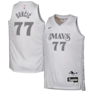 Luka Dončić Exceptionnel Dallas Mavericks Nike Youth 2024/25 Swingman Player Jersey City Edition White - Idéal pour les soirées de sport - Montrez votre style