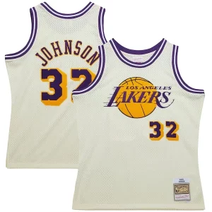 Magic Johnson Los Angeles Confortable Lakers Chainstitch Swingman Jersey Cream - Édition commemorative - Souvenez-vous des moments inoubliables