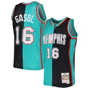 Pau Gasol Memphis Grizzlies Hardwood Classics 2001/02 Split Swingman Jersey Prime Black/Turquoise - Maillot de championnat - Revivez les victoires glorieuses