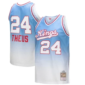 Reggie Theus Sacramento Kings 1985/86 Hardwood Classics Fadeaway Swingman Player Jersey White/Light Splendide Blue - Pour les fans de la ligue - Un maillot authentique de la compétition