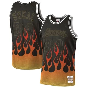 Shaquille O'Neal Los Angeles Personalisable Lakers 1996 97 Hardwood Classics Flames Swingman Jersey Black - Confort et style combinés - Pour un look exceptionnel