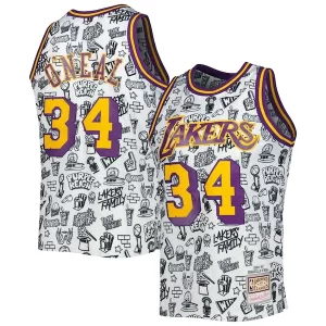 Shaquille O'Neal Los Angeles Lakers 1996/97 Hardwood Classics Doodle Éclatant Swingman Jersey White - Promotion limitée - Profitez de la réduction avant qu'elle ne soit terminée