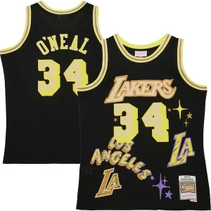 Shaquille O'Neal Los Angeles Haut de gamme Lakers 1996/97 Swingman Sidewalk Sketch Jersey Black - Fait à la main - Un produit unique et de qualité