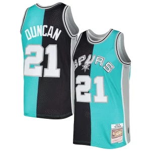 Tim Duncan San Antonio Spurs Hardwood Classics 1998/99 Exquisite Split Swingman Jersey Black/Teal - Fait à la main - Un produit unique et de qualité